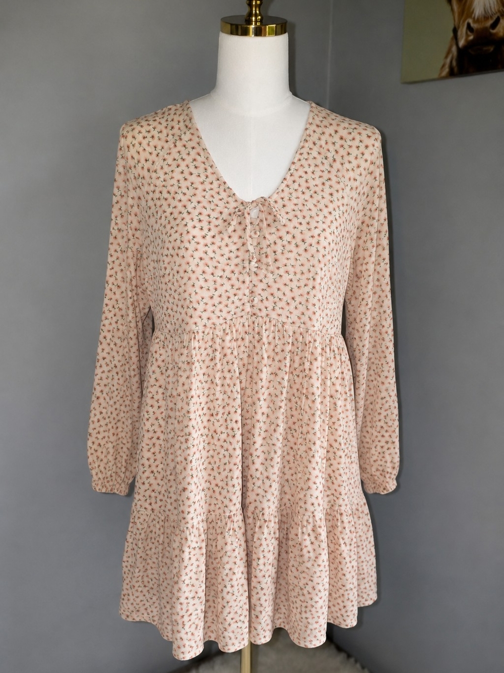 American Eagle Floral Tiered Babydoll Dress Size Medium Boho Cottagecore